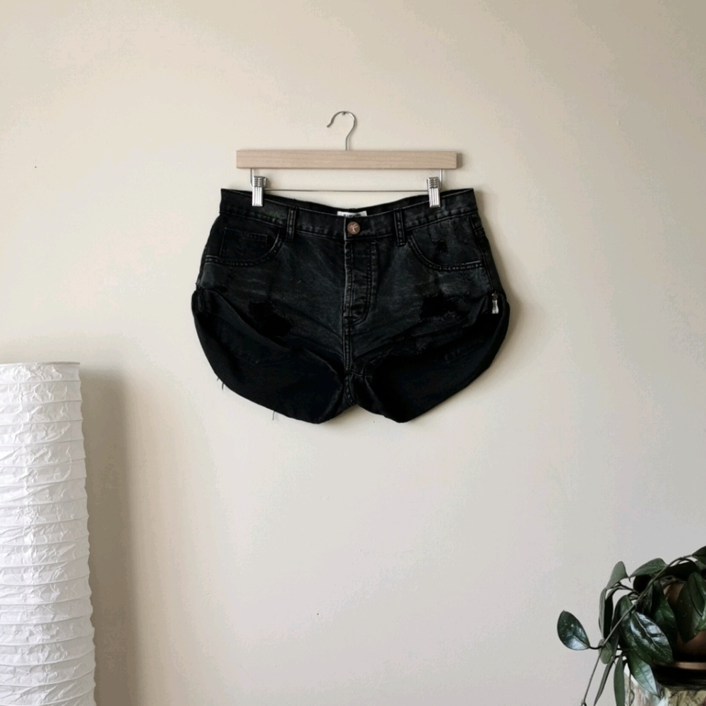 One Teaspoon Black High-Waist Distressed Jean Shorts